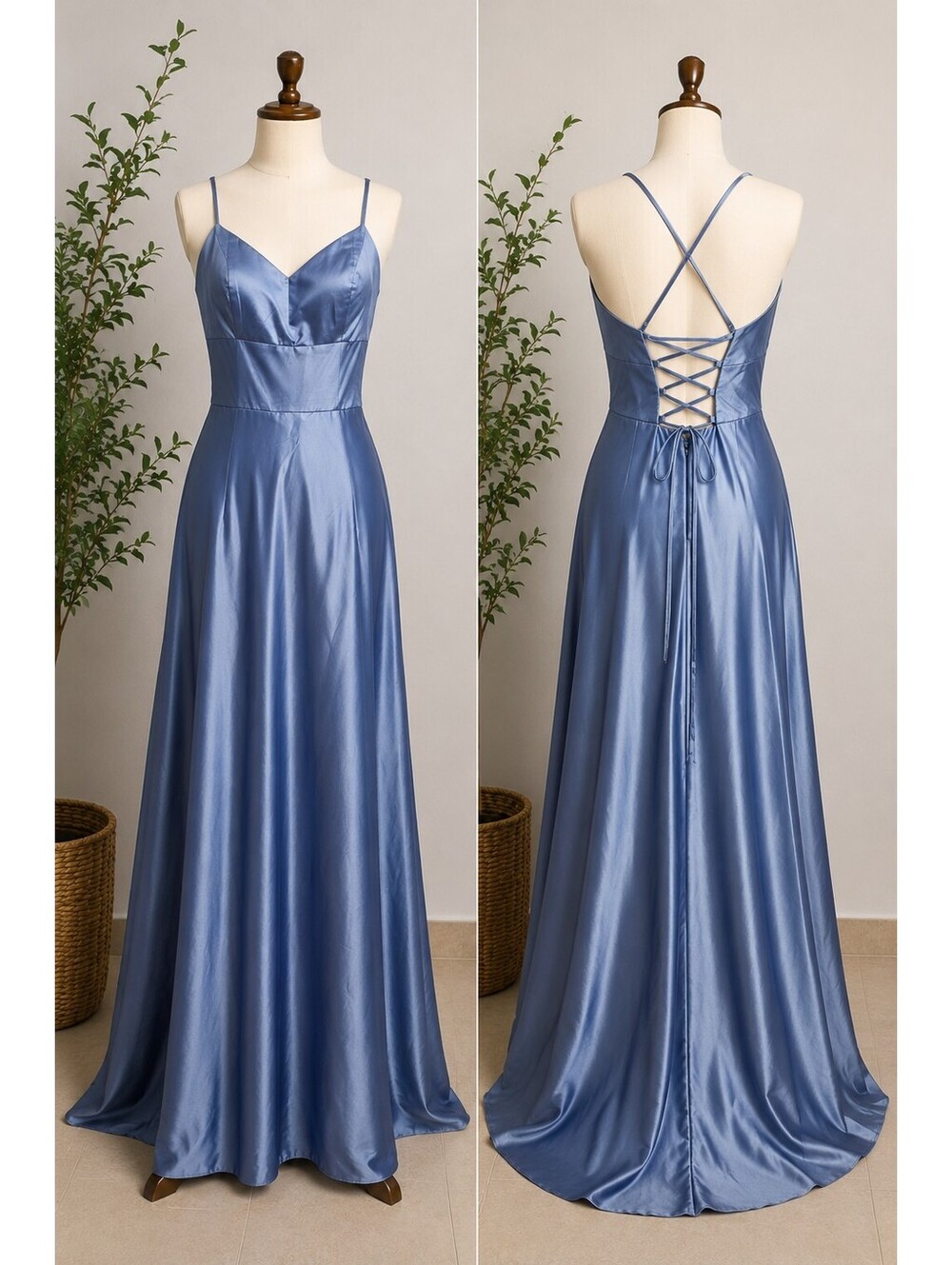B.Darlin Blue Satin Maxi Formal Dress Size 11/12 Prom Evening Gown - Picture 2 of 8